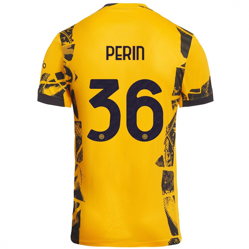 Vaikiškas Nicolo Perin #36 Auksinis Juodas Trečias Marškinėliai 2024/25 T-Shirt