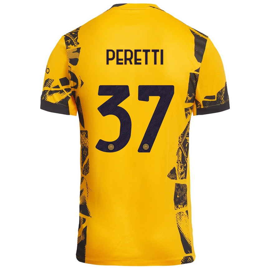 Vaikiškas Lorenzo Peretti #37 Auksinis Juodas Trečias Marškinėliai 2024/25 T-Shirt