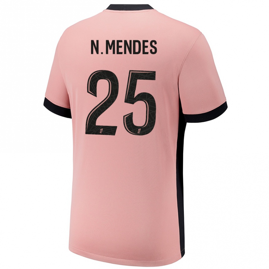 Vaikiškas Nuno Mendes #25 Rūdžių Rožinė Trečias Marškinėliai 2024/25 T-Shirt