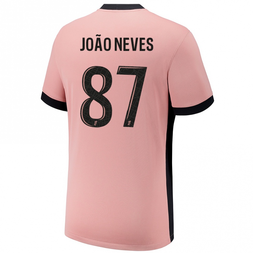 Vaikiškas João Neves #87 Rūdžių Rožinė Trečias Marškinėliai 2024/25 T-Shirt