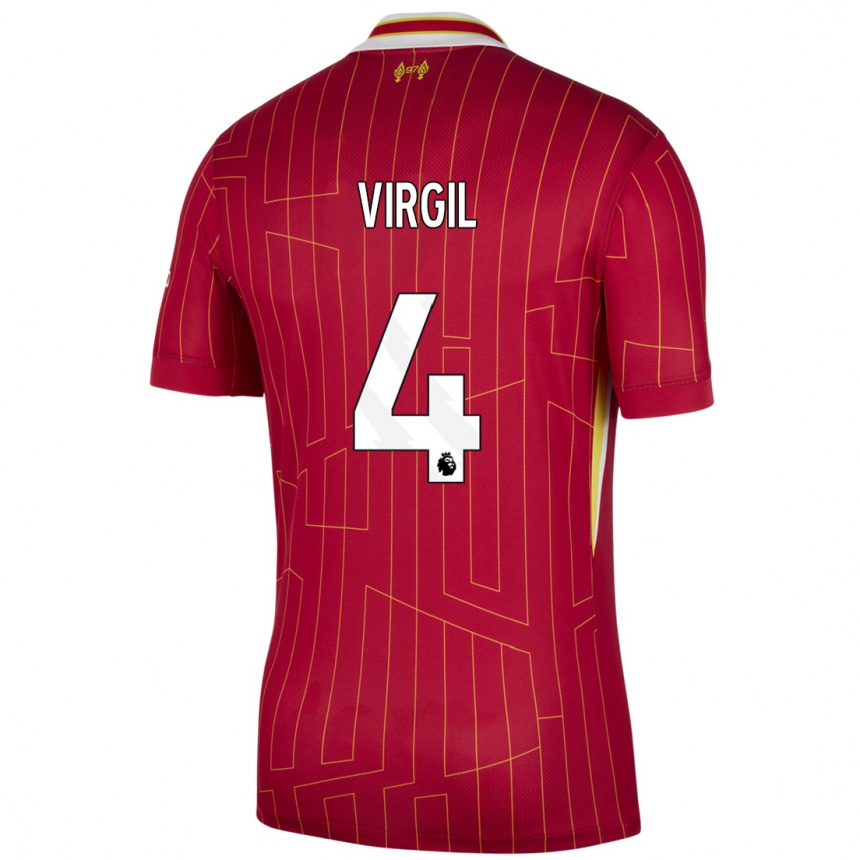 Vyrai Virgil Van Dijk #4 Raudona Geltona Balta Namų Marškinėliai 2024/25 T-Shirt