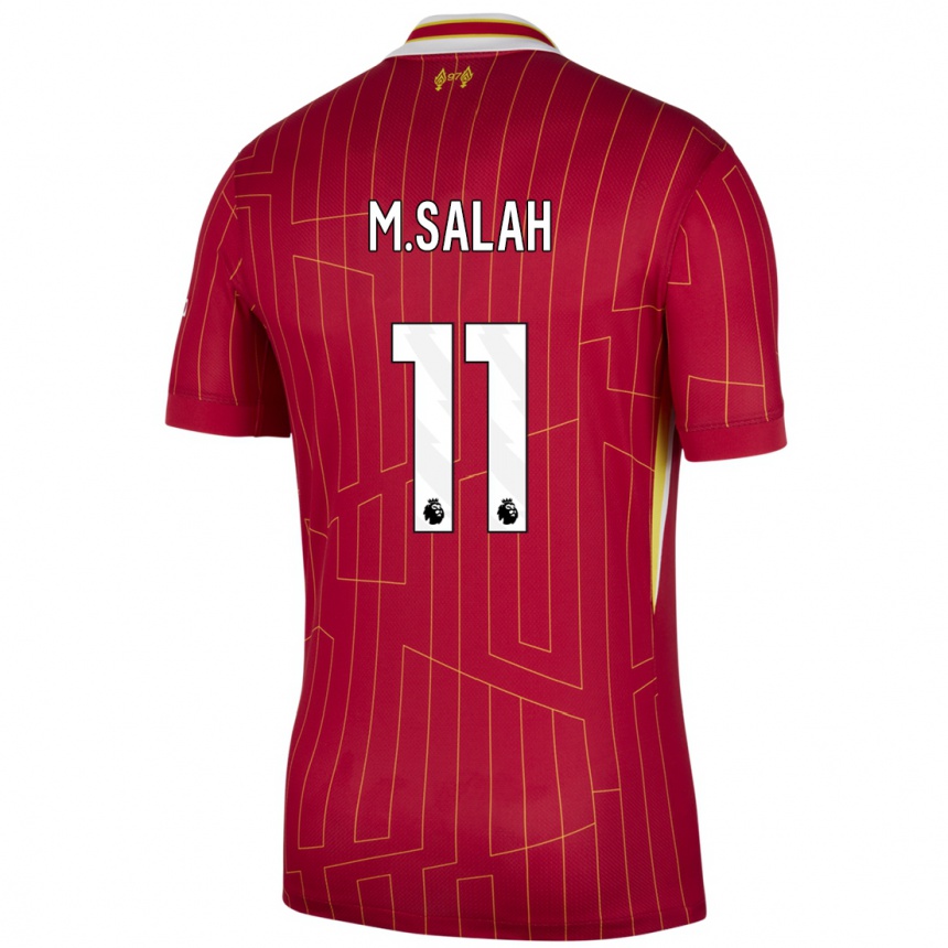 Vyrai Mohamed Salah #11 Raudona Geltona Balta Namų Marškinėliai 2024/25 T-Shirt