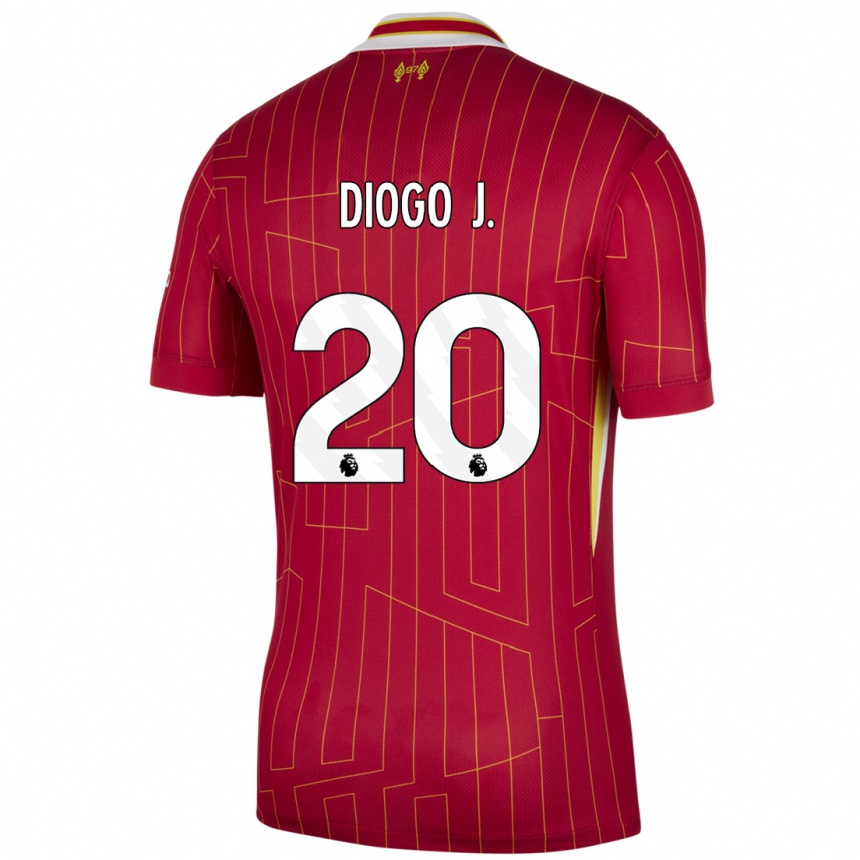 Vyrai Diogo Jota #20 Raudona Geltona Balta Namų Marškinėliai 2024/25 T-Shirt