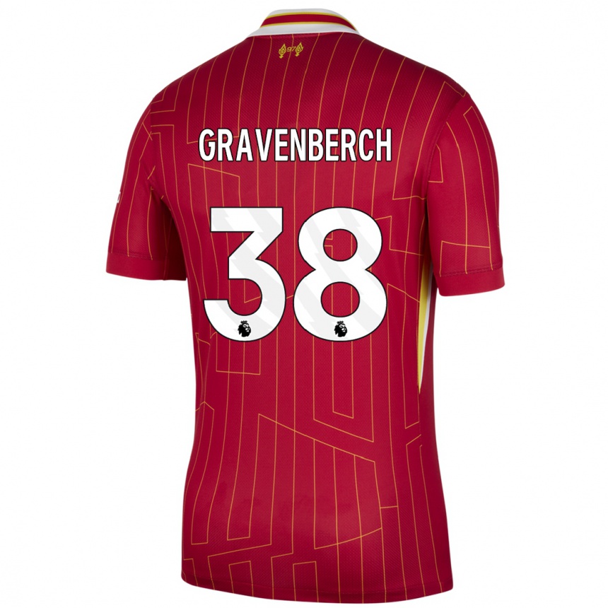 Vyrai Ryan Gravenberch #38 Raudona Geltona Balta Namų Marškinėliai 2024/25 T-Shirt