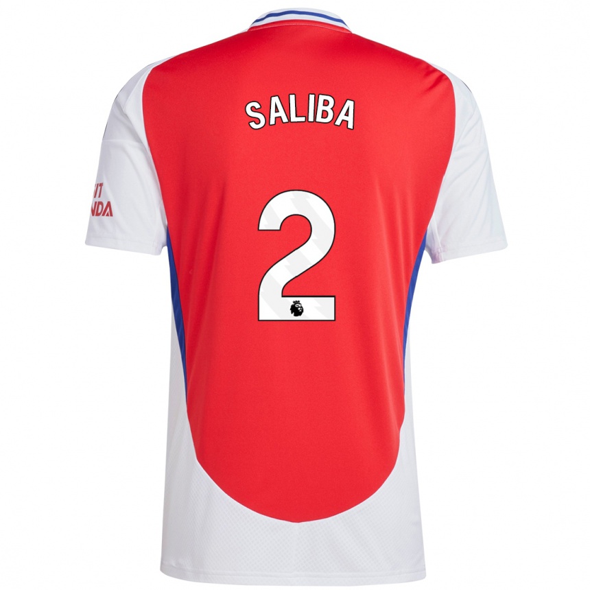 Vyrai William Saliba #2 Raudona Balta Namų Marškinėliai 2024/25 T-Shirt