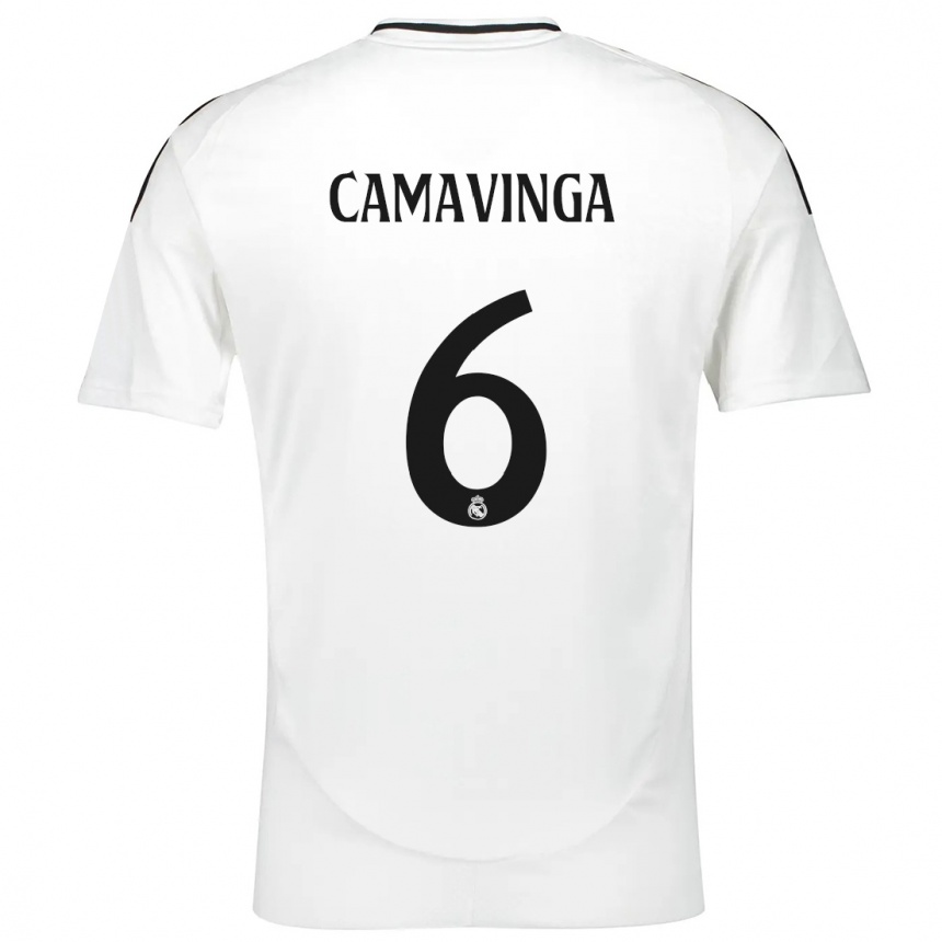 Vyrai Eduardo Camavinga #6 Baltas Namų Marškinėliai 2024/25 T-Shirt