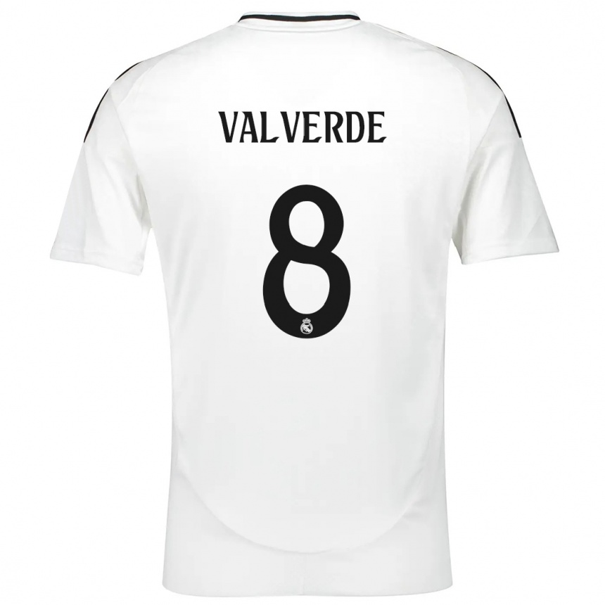 Vyrai Federico Valverde #8 Baltas Namų Marškinėliai 2024/25 T-Shirt