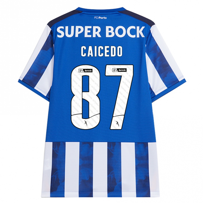 Vyrai Brayan Caicedo #87 Mėlyna Balta Namų Marškinėliai 2024/25 T-Shirt