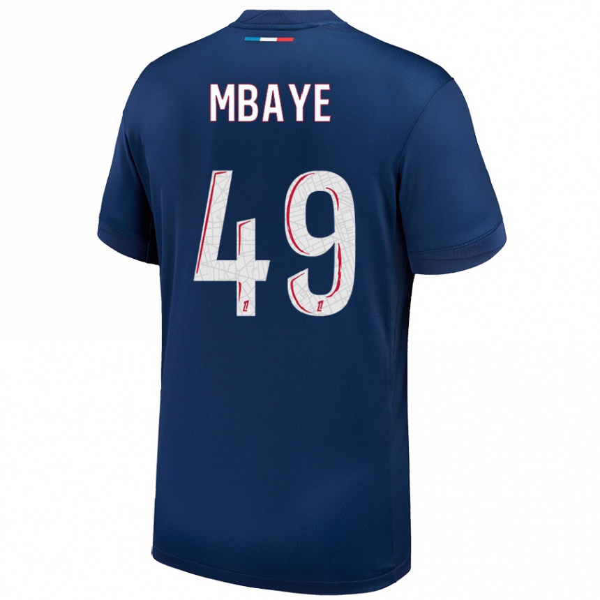 Vyrai Ibrahim Mbaye #49 Tamsiai Mėlyna Balta Namų Marškinėliai 2024/25 T-Shirt