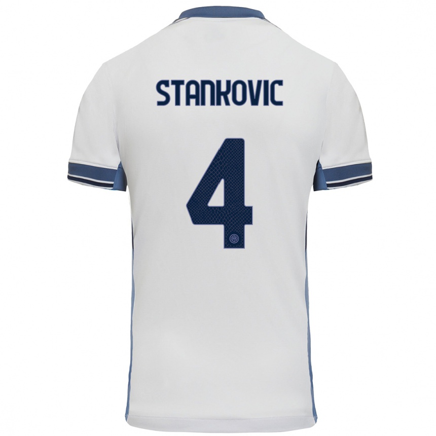 Vyrai Aleksandar Stankovic #4 Balta Pilka Išvykos Marškinėliai 2024/25 T-Shirt