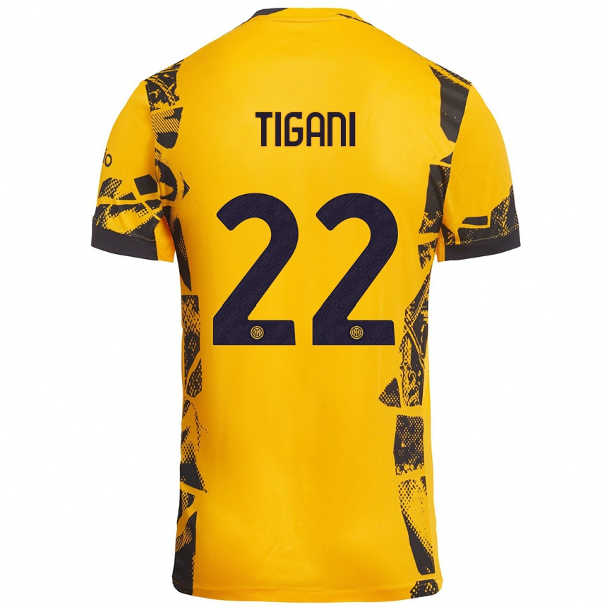 Vyrai Edoardo Tigani #22 Auksinis Juodas Trečias Marškinėliai 2024/25 T-Shirt