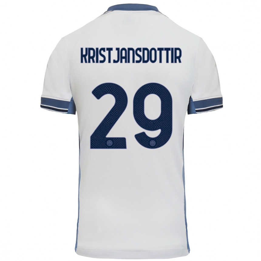 Moteriškas Anna Bjork Kristjansdottir #29 Balta Pilka Išvykos Marškinėliai 2024/25 T-Shirt