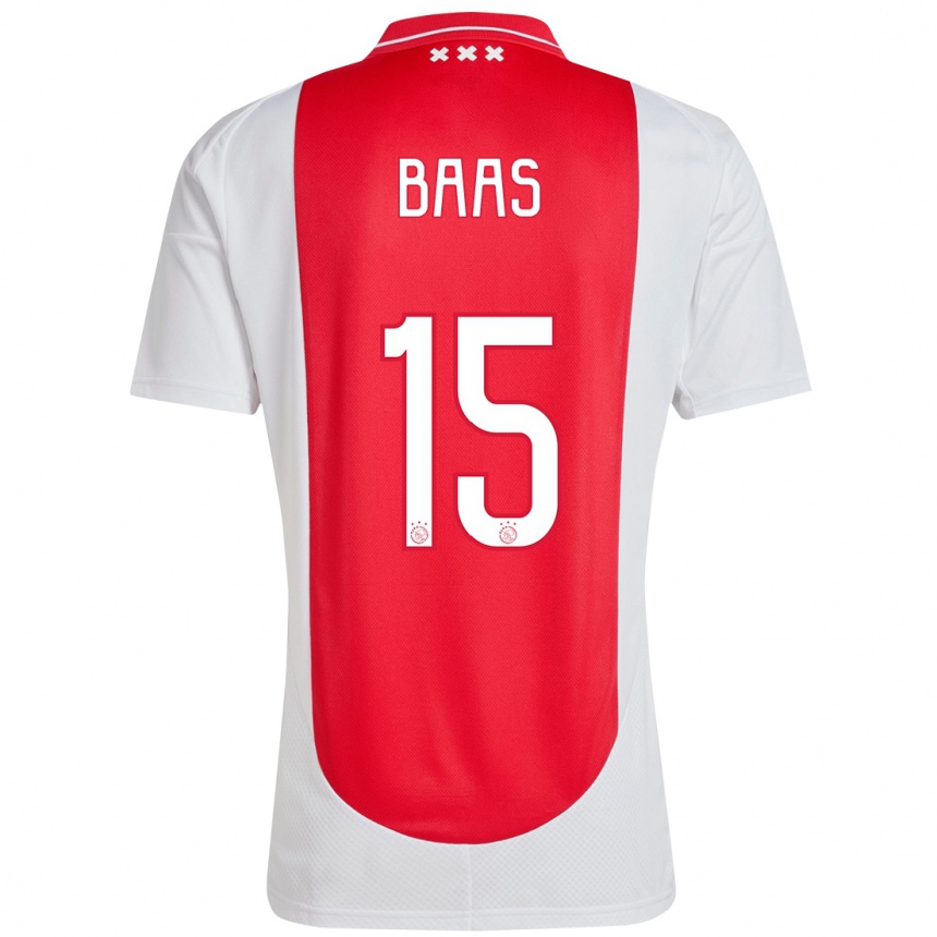 Vaikiškas Youri Baas #15 Raudona Balta Namų Marškinėliai 2024/25 T-Shirt