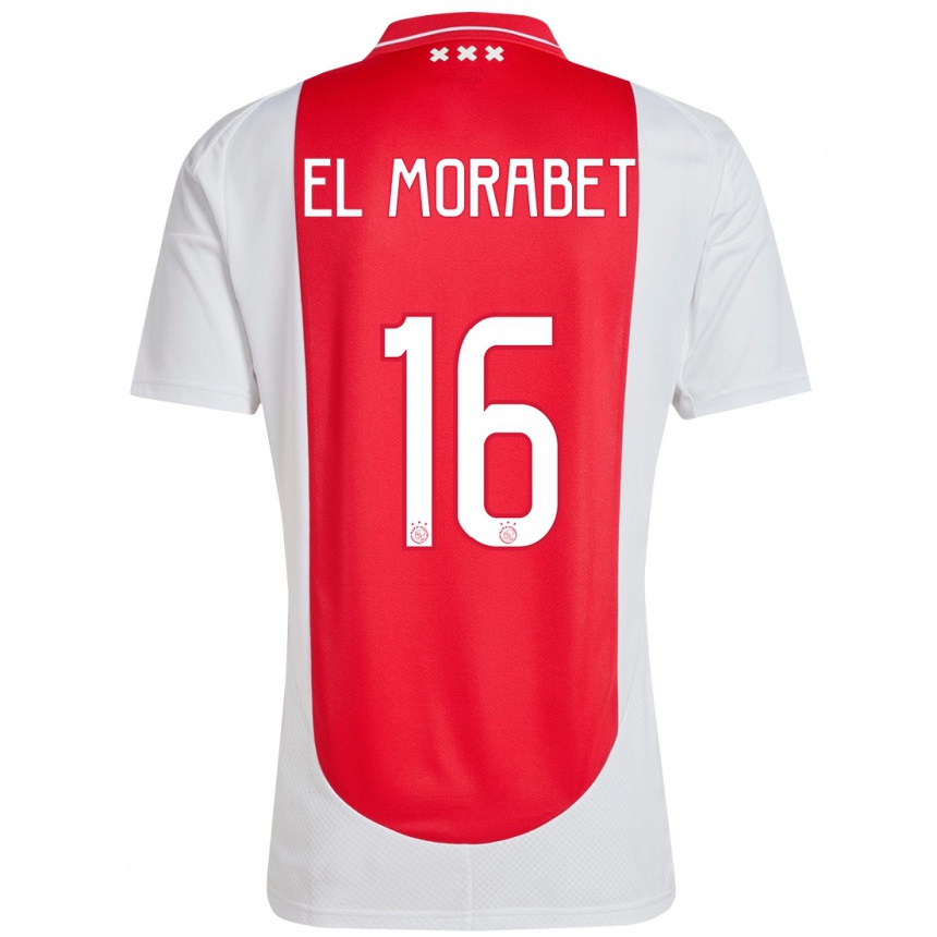 Vaikiškas Younes El Morabet #16 Raudona Balta Namų Marškinėliai 2024/25 T-Shirt