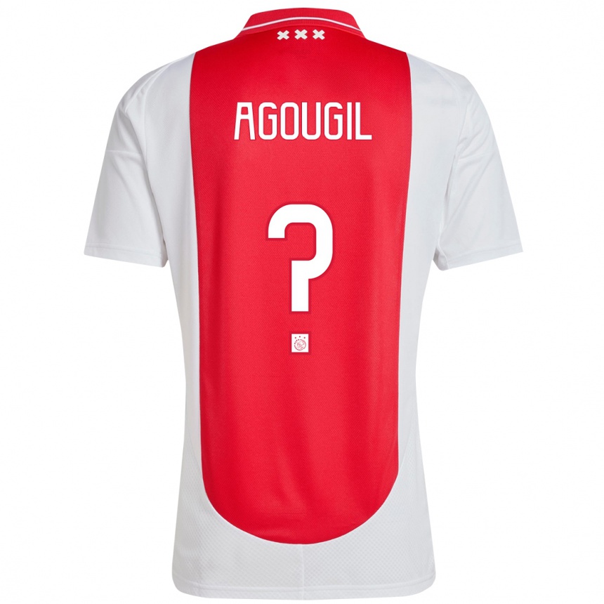 Vaikiškas Oualid Agougil #0 Raudona Balta Namų Marškinėliai 2024/25 T-Shirt