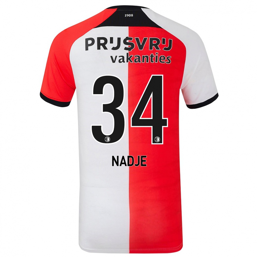 Vaikiškas Chris-Kévin Nadje #34 Raudona Balta Namų Marškinėliai 2024/25 T-Shirt