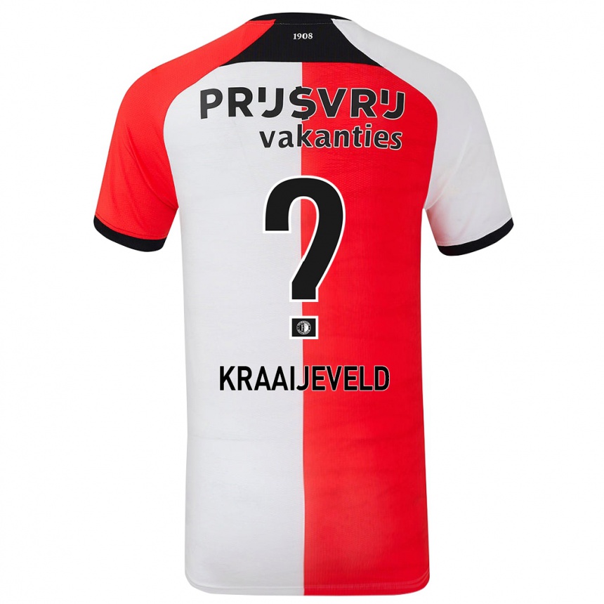 Vaikiškas Thijs Kraaijeveld #0 Raudona Balta Namų Marškinėliai 2024/25 T-Shirt