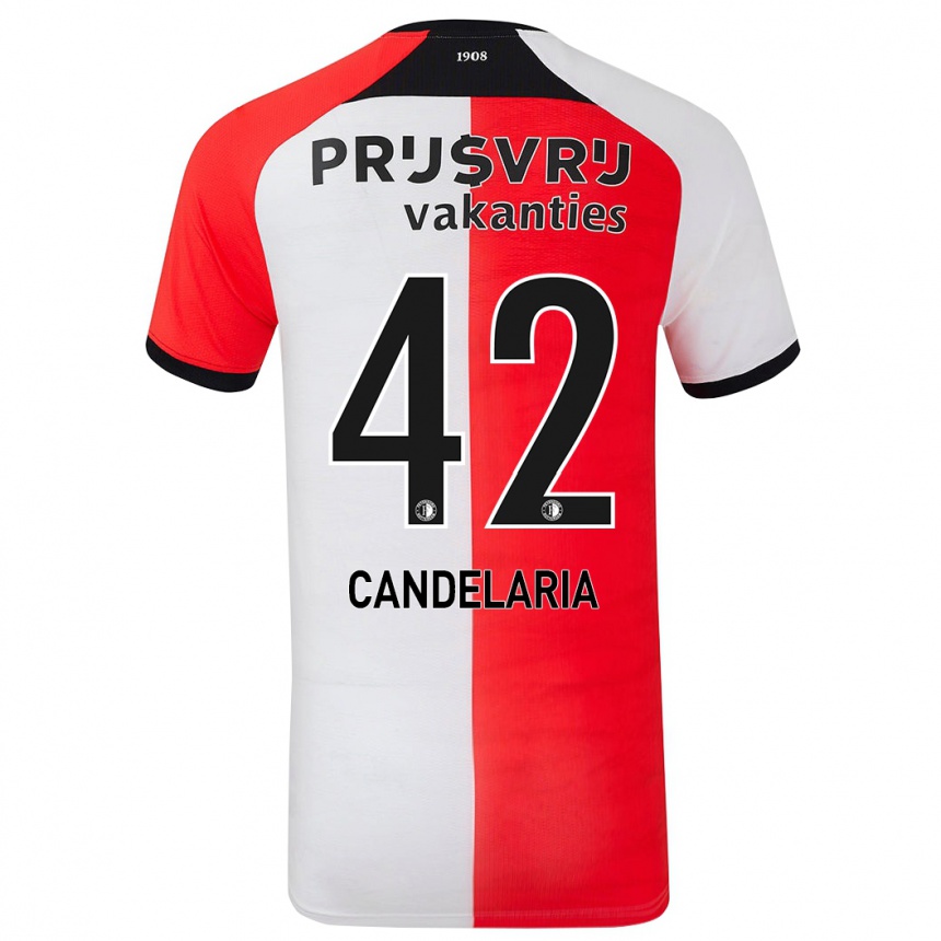 Vaikiškas Jayden Candelaria #42 Raudona Balta Namų Marškinėliai 2024/25 T-Shirt