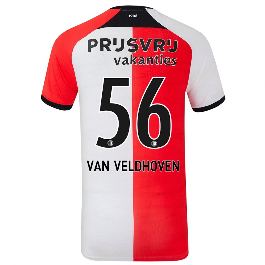 Vaikiškas Kars Van Veldhoven #56 Raudona Balta Namų Marškinėliai 2024/25 T-Shirt