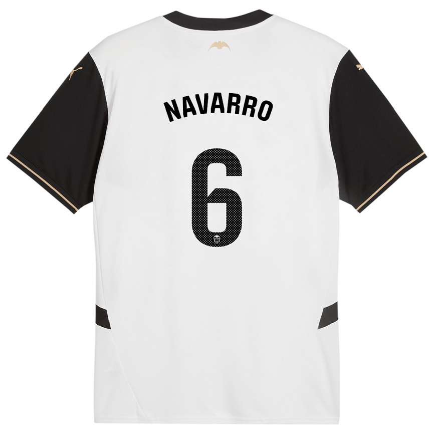 Vaikiškas Javi Navarro #6 Balta Juoda Namų Marškinėliai 2024/25 T-Shirt