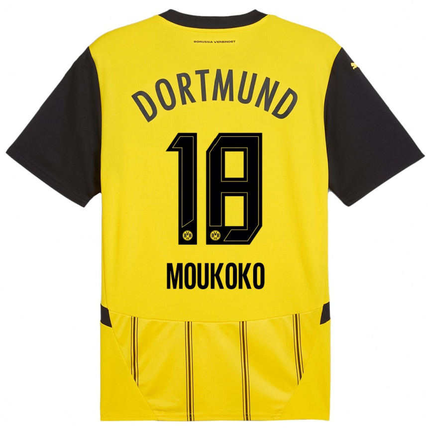 Vaikiškas Youssoufa Moukoko #18 Geltona Juoda Namų Marškinėliai 2024/25 T-Shirt