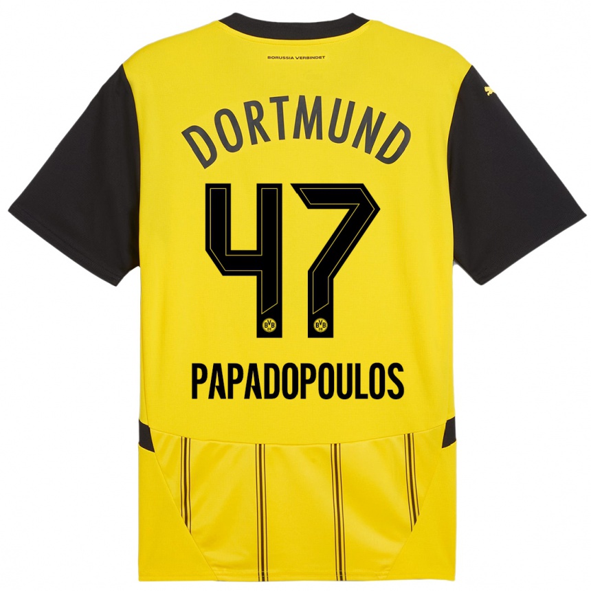 Vaikiškas Antonios Papadopoulos #47 Geltona Juoda Namų Marškinėliai 2024/25 T-Shirt