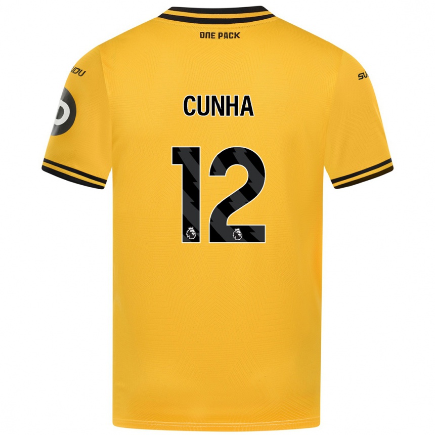 Vaikiškas Matheus Cunha #12 Geltona Namų Marškinėliai 2024/25 T-Shirt