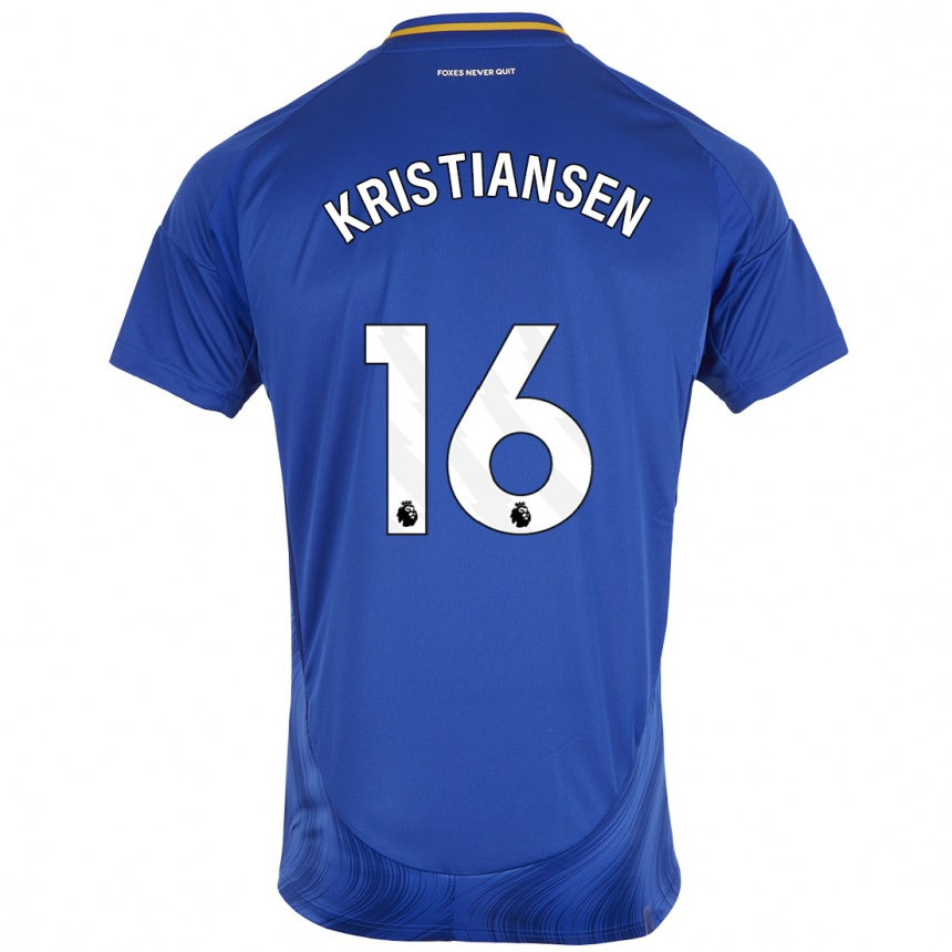 Vaikiškas Victor Kristiansen #16 Mėlyna Balta Namų Marškinėliai 2024/25 T-Shirt