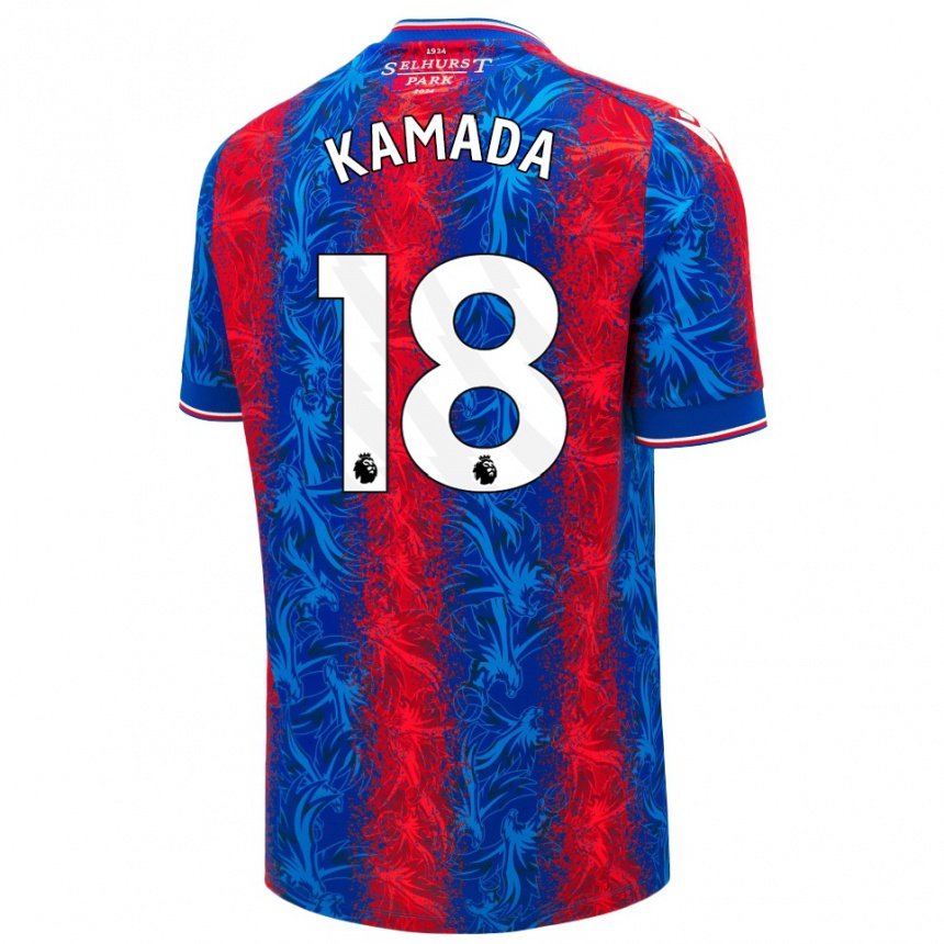 Vaikiškas Daichi Kamada #18 Raudonos Mėlynos Juostelės Namų Marškinėliai 2024/25 T-Shirt