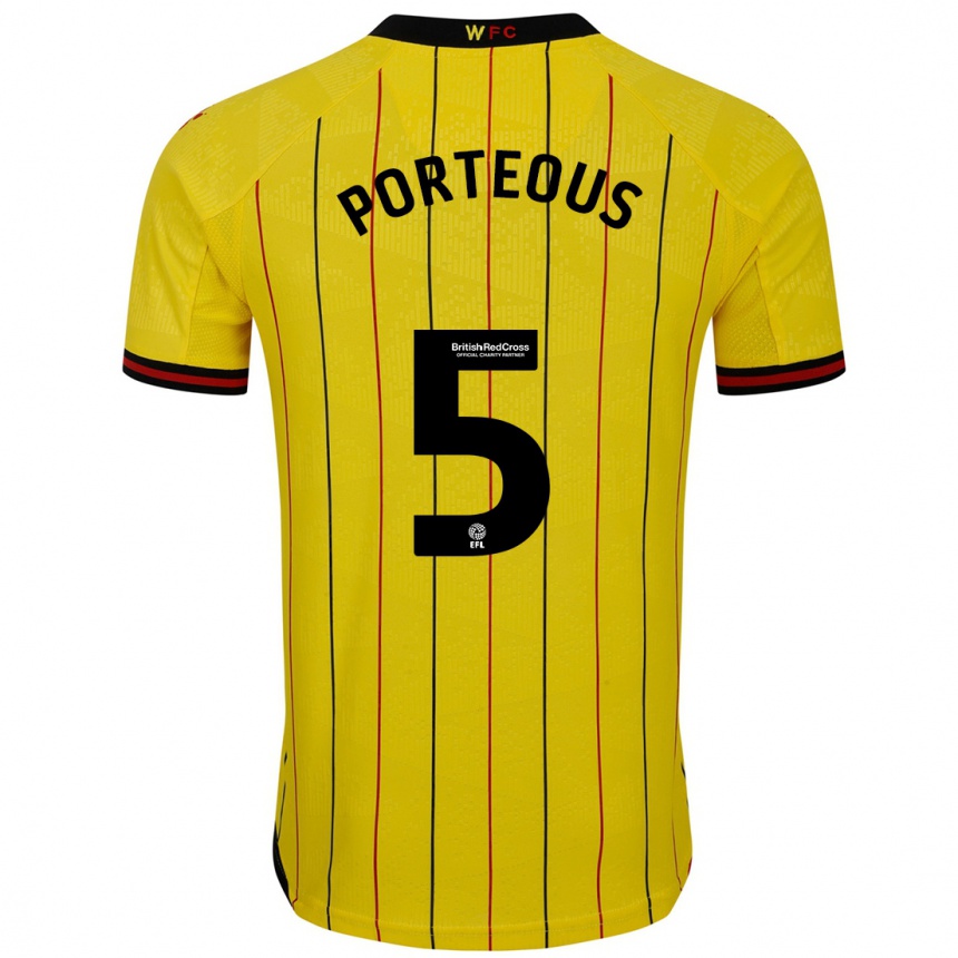 Vaikiškas Ryan Porteous #5 Geltona Juoda Namų Marškinėliai 2024/25 T-Shirt