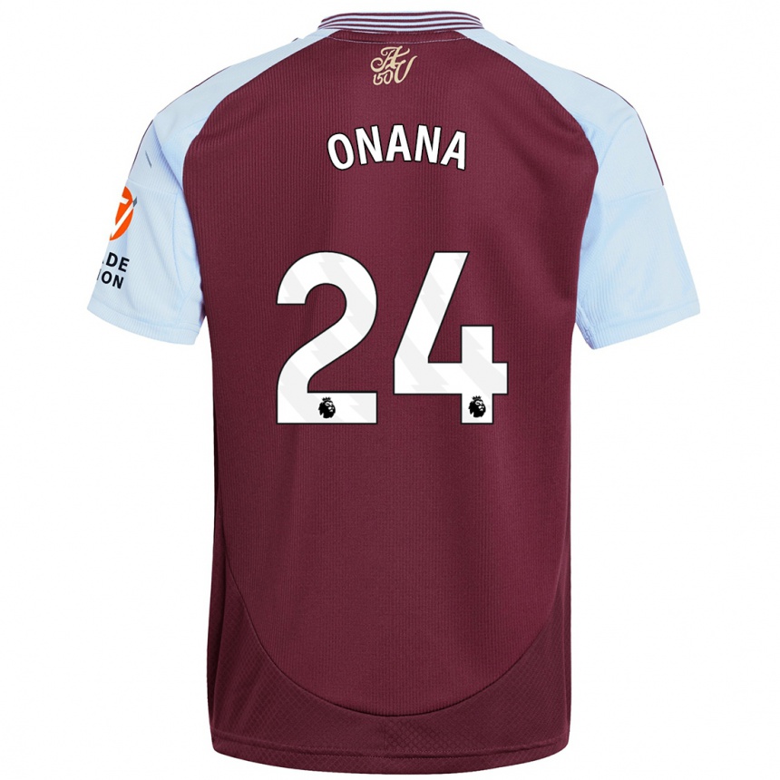 Vaikiškas Amadou Onana #24 Burgundijos Dangaus Mėlynas Namų Marškinėliai 2024/25 T-Shirt