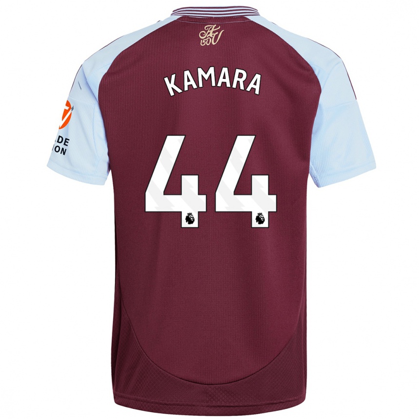 Vaikiškas Boubacar Kamara #44 Burgundijos Dangaus Mėlynas Namų Marškinėliai 2024/25 T-Shirt