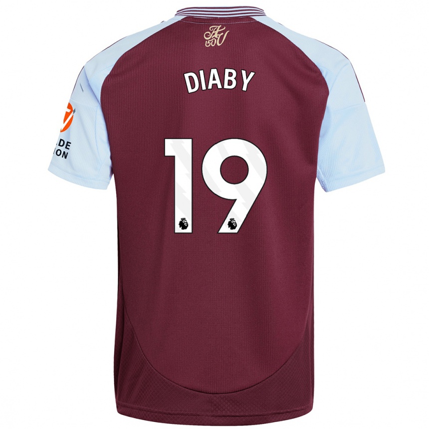 Vaikiškas Moussa Diaby #19 Burgundijos Dangaus Mėlynas Namų Marškinėliai 2024/25 T-Shirt