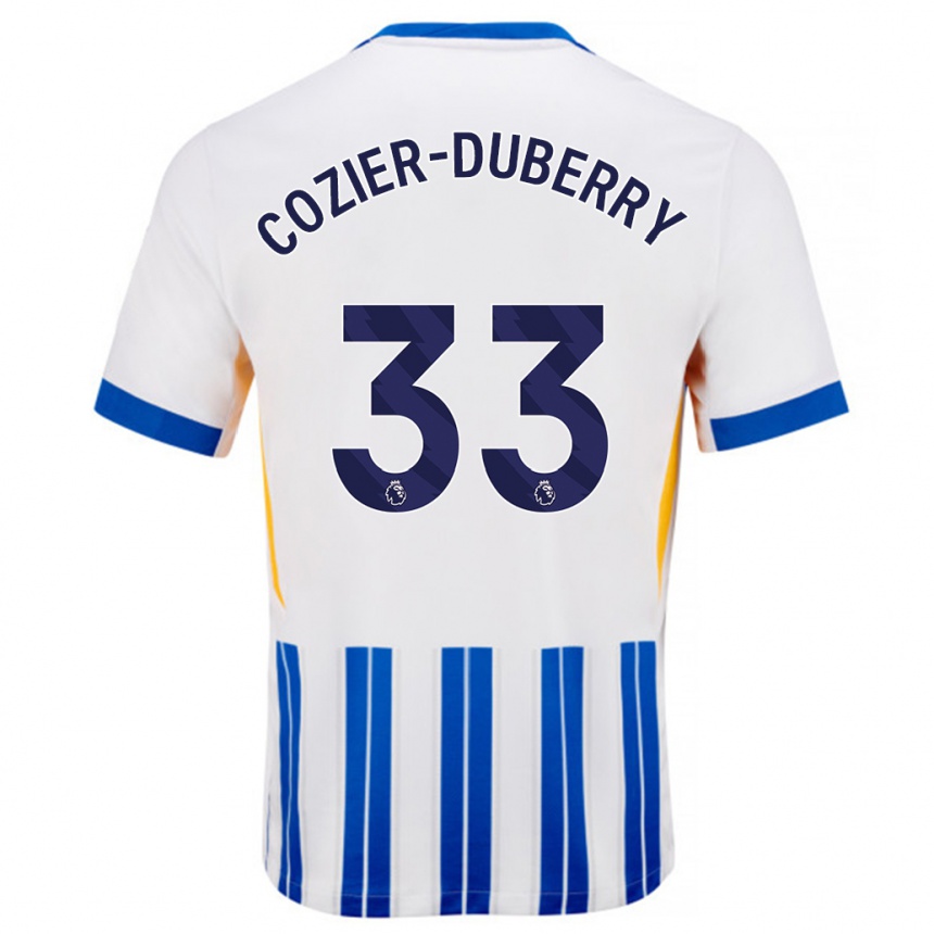 Vaikiškas Amario Cozier-Duberry #33 Balta Mėlyna Segtukai Namų Marškinėliai 2024/25 T-Shirt