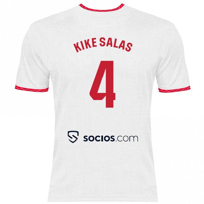 Vaikiškas Kike Salas #4 Balta Raudona Namų Marškinėliai 2024/25 T-Shirt