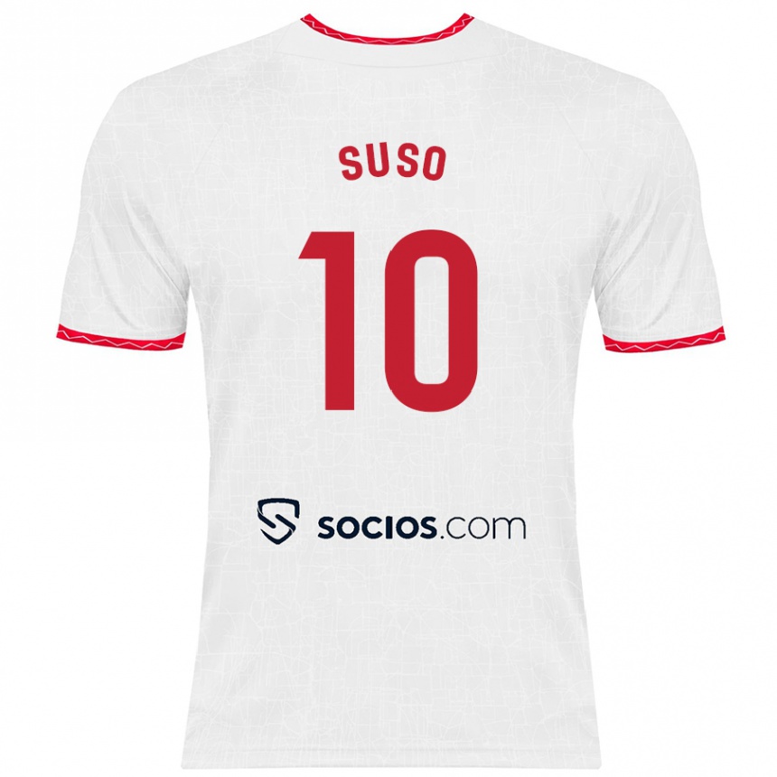 Vaikiškas Suso #10 Balta Raudona Namų Marškinėliai 2024/25 T-Shirt