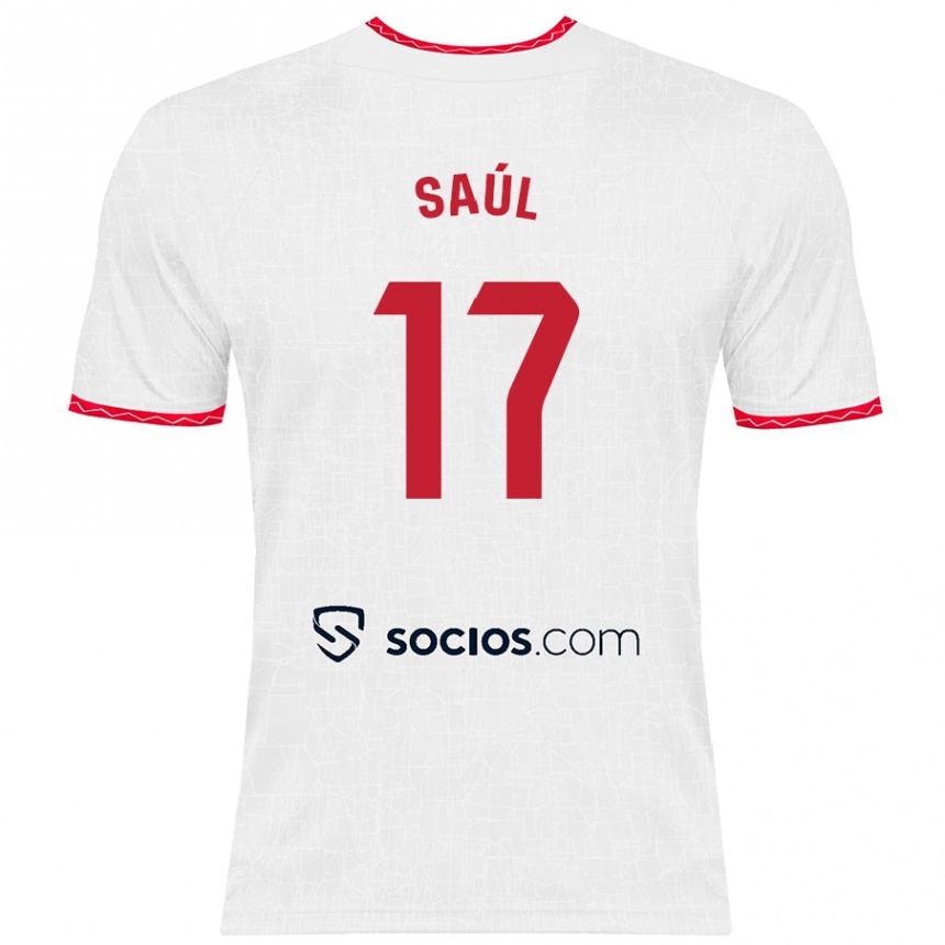 Vaikiškas Saul Niguez #17 Balta Raudona Namų Marškinėliai 2024/25 T-Shirt