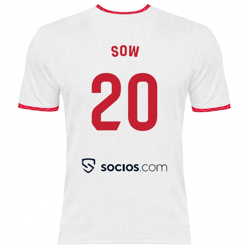 Vaikiškas Djibril Sow #20 Balta Raudona Namų Marškinėliai 2024/25 T-Shirt