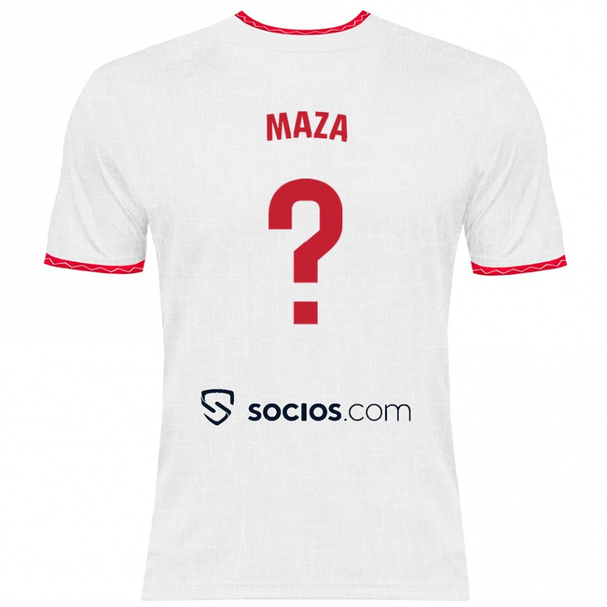 Vaikiškas Manuel Maza #0 Balta Raudona Namų Marškinėliai 2024/25 T-Shirt