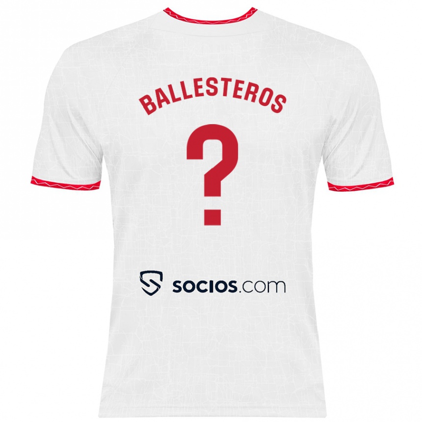 Vaikiškas Gonzalo Ballesteros #0 Balta Raudona Namų Marškinėliai 2024/25 T-Shirt