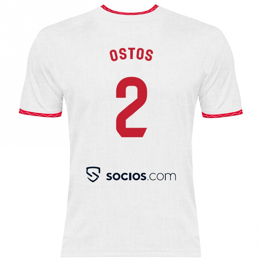 Vaikiškas Fran Ostos #2 Balta Raudona Namų Marškinėliai 2024/25 T-Shirt