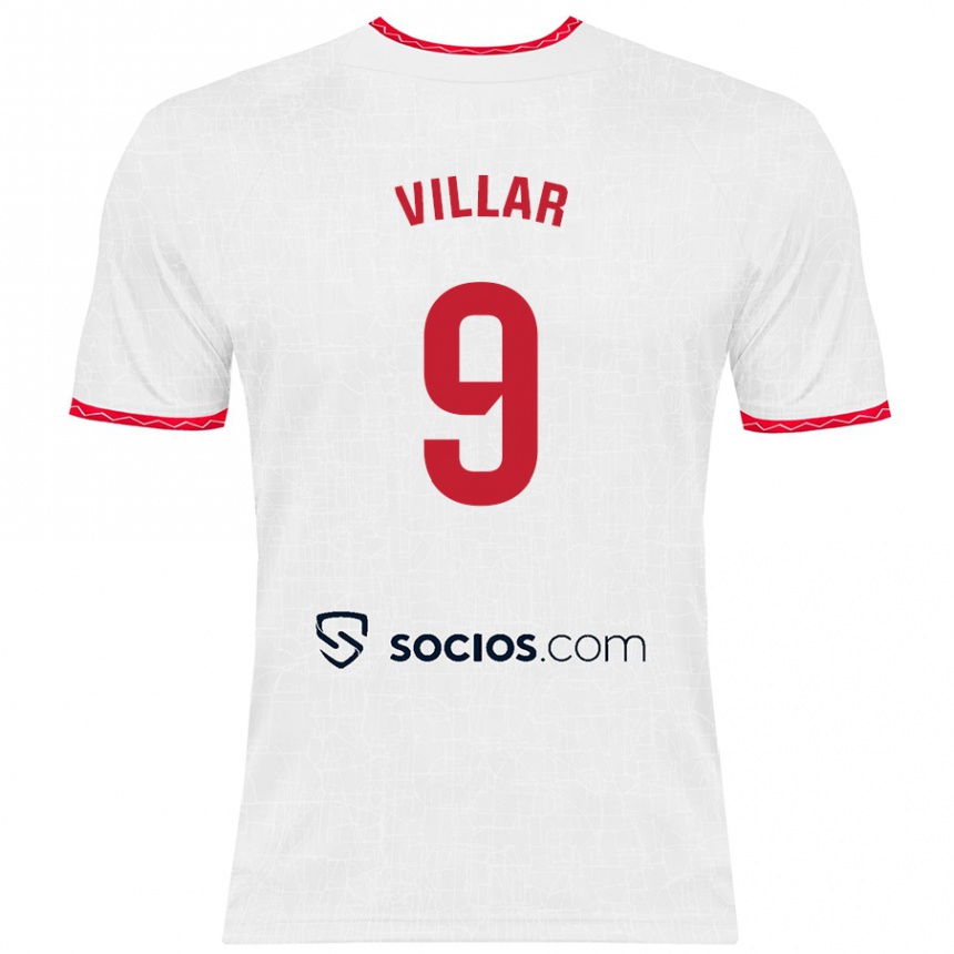 Vaikiškas Iker Villar #9 Balta Raudona Namų Marškinėliai 2024/25 T-Shirt