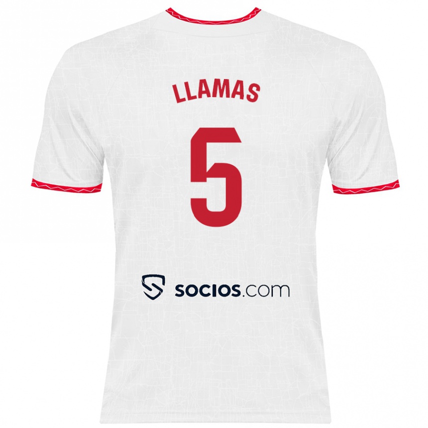 Vaikiškas Eva Llamas Hernández #5 Balta Raudona Namų Marškinėliai 2024/25 T-Shirt