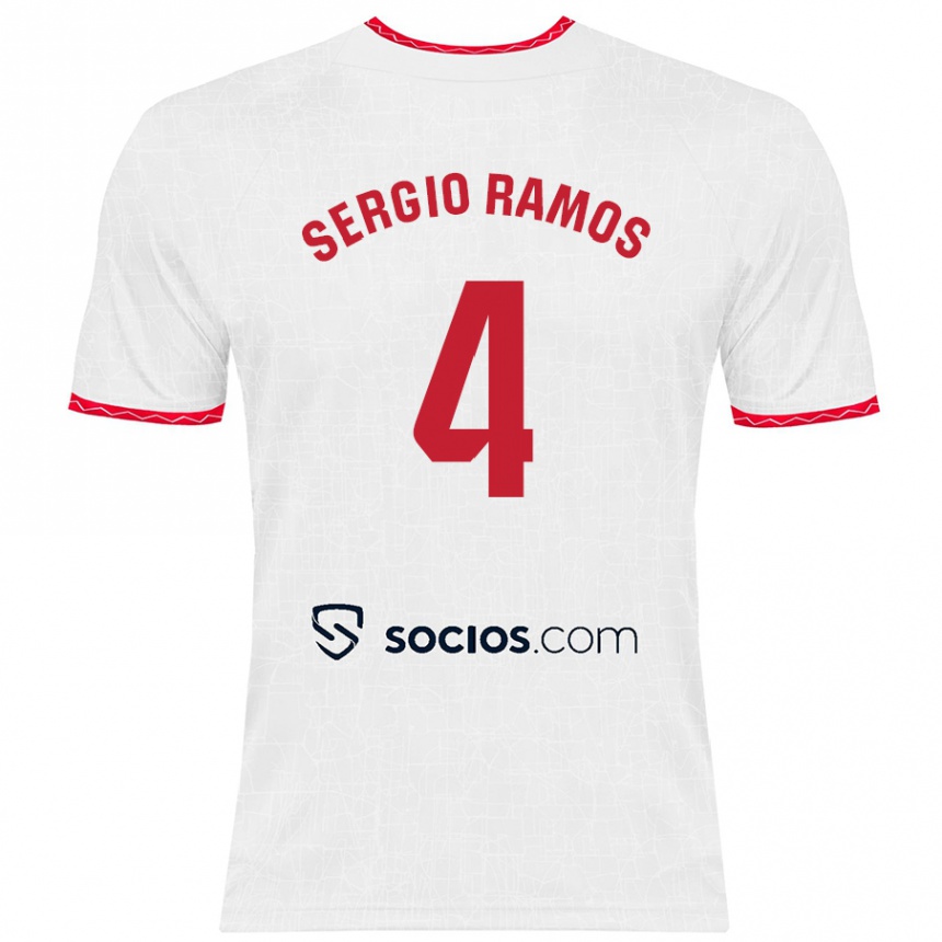 Vaikiškas Sergio Ramos #4 Balta Raudona Namų Marškinėliai 2024/25 T-Shirt