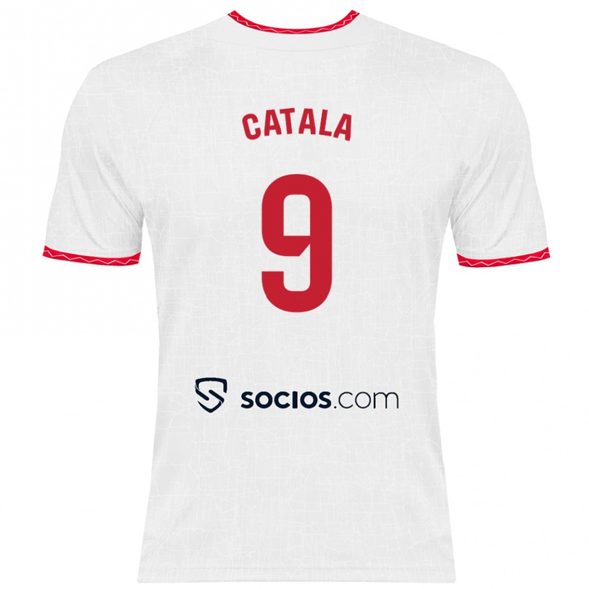 Vaikiškas Rubén Catalá #9 Balta Raudona Namų Marškinėliai 2024/25 T-Shirt