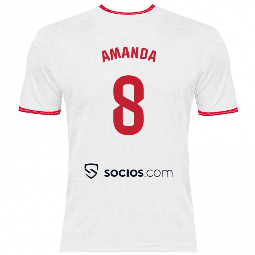 Vaikiškas Amanda Sampedro Bustos #8 Balta Raudona Namų Marškinėliai 2024/25 T-Shirt