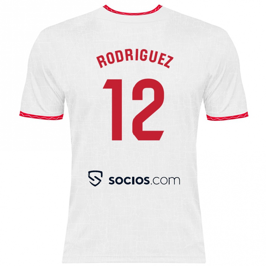 Vaikiškas Lucía María Rodríguez Herrero #12 Balta Raudona Namų Marškinėliai 2024/25 T-Shirt