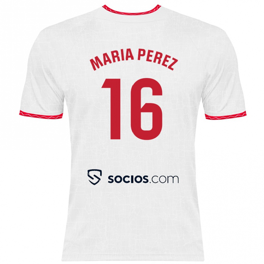 Vaikiškas María Pérez Rabaza #16 Balta Raudona Namų Marškinėliai 2024/25 T-Shirt