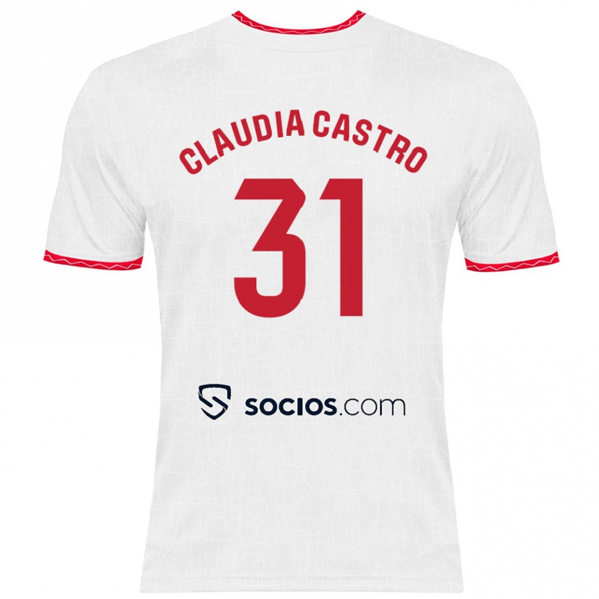 Vaikiškas Claudia Castro Romero #31 Balta Raudona Namų Marškinėliai 2024/25 T-Shirt