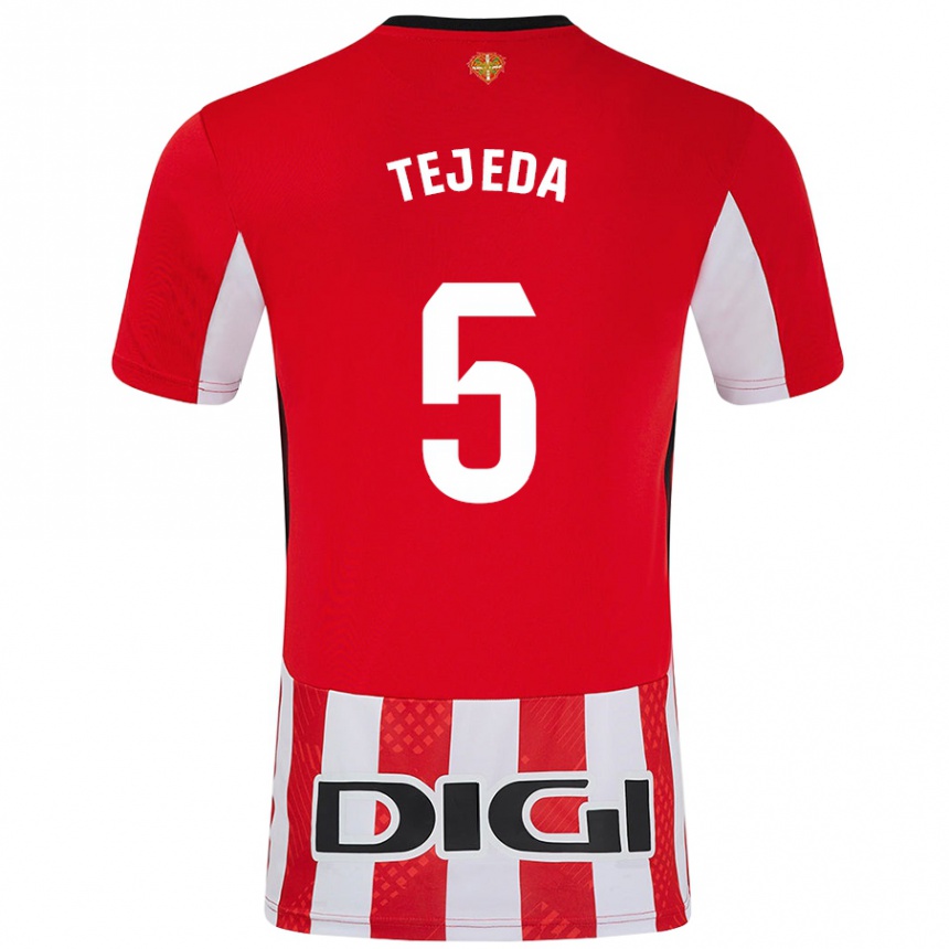 Vaikiškas Diego Tejeda #5 Raudona Balta Namų Marškinėliai 2024/25 T-Shirt